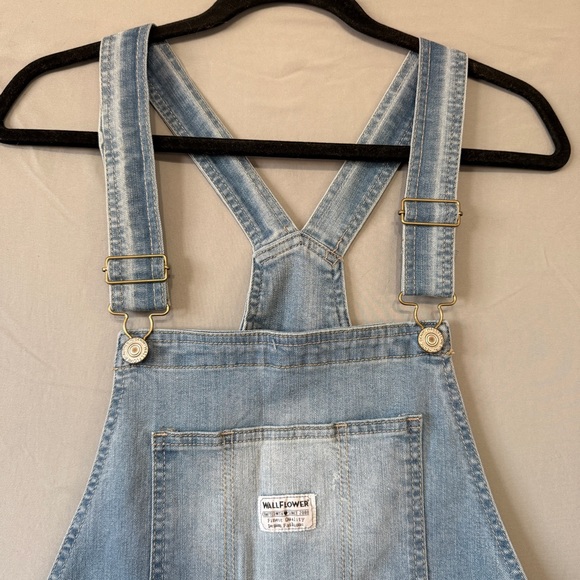 Wallflower Womens Distressed Denim Overalls Shortalls XL Blue Hipster Festival - Picture 4 of 8